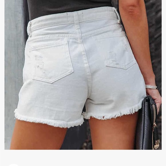 Women Mid Rise Ripped Stretchy Jeans Frayed Raw Hem Casual Tassels Denim Shorts - Picture 2 of 2